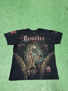 Vintage Y2K Remelee Strass Flügel Totenkopf Shirt Herren Größe Medium schwarz MARKIERT - Bild 1 von 11