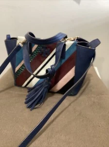 TORY BURCH BLUE THEA MINI SLOUCH SATCHEL CROSS BODY BAG - Picture 1 of 11