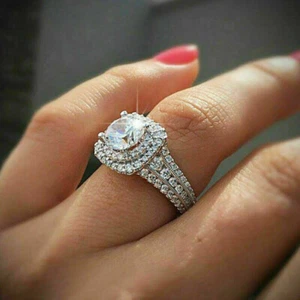 Ehering Frauen 2,30 Karat Rund Diamant Halo Braut Verlobungsring Weißgold-Finish - Bild 1 von 5