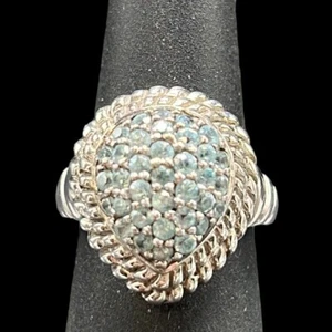 Blue Apatite Dome Ring Woman’s Size 6 Sterling Silver 925 Jewelry Rope Outline - Picture 1 of 10