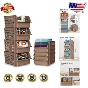 Color-Coded Stackable Storage Bins for Organized Household Essentials - 4 Pack - Picture 1 of 9