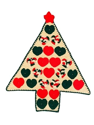 Vintage Advent Calendar Crocheted Crochet Christmas Tree Pockets Handmade 27x23 - Image 1 of 4