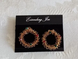 Pendientes perforados corona alambre dorado estrás cristales de hielo Eisenberg de colección sin firmar - Imagen 1 de 3