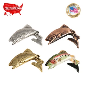 Regenbogenforelle springender Fisch Zinn Pin, Magnet, Tie Tack F003 1,25" Angeln Geschenk - Bild 1 von 19