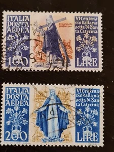 ITALY STAMPS - 1948 - SANTA CATERINA - 100 AND 200 LIRE - FREE US SHIPPING - Bild 1 von 1