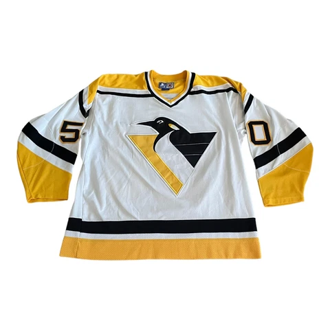 Vintage Pittsburgh Penguins Thompson 50 Jersey Starter 1990s Men’s XL White Vtg Cover