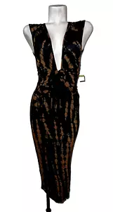 New HEART USA Dress Brown Black Tie-dye Plunging V-Neck Maxi Dress Size S Beachy - Picture 1 of 9