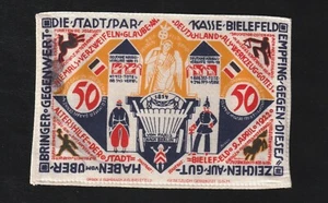 π©πͺ Germany 1922 BIELEFELD 50 Mark Rare !!! UNC *SILK Notgeld Made of silk - Picture 1 of 2
