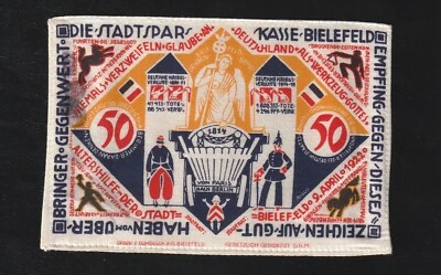 🇩🇪 Germany 1922  BIELEFELD 50 Mark Rare  !!! UNC *SILK Notgeld Made of silk - Image 1 of 2