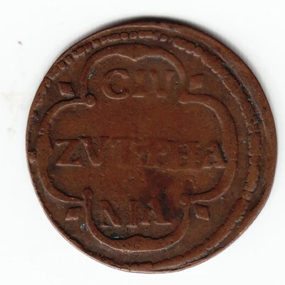 ZUTPHEN Netherlands 1 duit 1687 KM16 Cu 2-yr type Average NO corrosion VERY RARE - Image 1 of 2