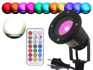 LED RGB+W Gartenstrahler schwarz Alu wasserdicht IP68 + Fernbedienung 3W 230V - Picture 1 of 8
