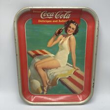 VINTAGE ORIGINAL 1939 COCA-COLA ADVERTISING TIN TRAY GIRL ON SPRINGBOARD