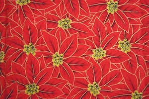 3/4 Yard Red Poinsettias w/ Shinny Gold Trim Cotton Quilting Fabric 30" X 44" - Picture 1 of 2