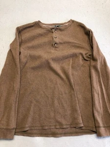 Thermal Henley Sweater Men's Extra Large Brown Waffle Knit Base Layer - Picture 1 of 5