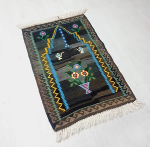Vase und Blumenmuster handgewebter Kelim Teppich, 2,5x4 Fuß, dekoratives Stück - Bild 1 von 9