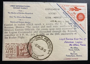 1956 McAllen TX USA Rocket Mail 20th Anniversary Flight cover Pilot Signed Mexic - Picture 1 of 2