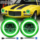 Green Halo 7 Inch Round LED Headlights Angel Eyes DRL For Chevy Camaro 1967-81 CHEVROLET Monza