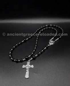 Die dunkle Nacht katholischer Designer Rosenkranz, Halskette, 925 Silber Kruzifix Kreuz - Bild 1 von 4
