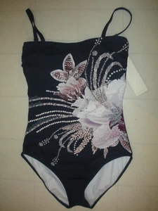GOTTEX Navy Floral Dolce Vita 1 Pc Bandeau Style Swimsuit Sz 8 NWT - Picture 1 of 2
