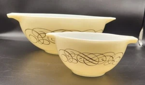 VTG HTF 1959 Pyrex Golden Scroll Chip #444 & Dip #441 Mixing Bowls NO BRACKET - Picture 1 of 19