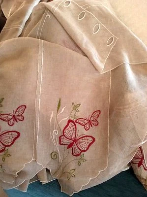 TENDA IN LINO NATURALE GREZZO ricamo FARFALLE altezza cm270 taglio multipli cm46 - Immagine 1 di 4