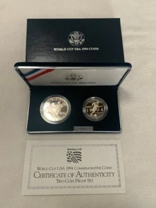 1994 US Mint World Cup USA 2-coin Silver Dollar Proof / Clad Half w/ Box & COA - Picture 1 of 2
