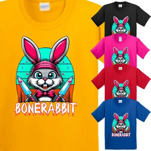 Colorful Bone Rabbit Kids T-shirt Funny Easter Cool Sarcastic New Gift Bunny Tee - Picture 1 of 14