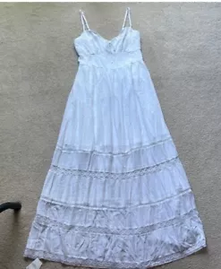 Maxi abito lungo Hollister bianco increspato a strati senza maniche scollo a cuore grande L - Foto 1 di 8