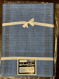 Vintage Woven Linen Blue plaid tablecloth Imperial Linens 52" Square - Picture 1 of 8