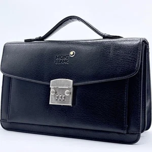 Montblanc Clutch Bag Leather Black Authentic JAPAN 742183 - Picture 1 of 24