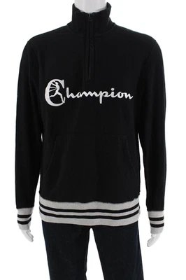 Champion Hombre Algodón Rayas Cuello Alto Cremallera Detalle Sudadera Negra Talla L Foto 1 de 4