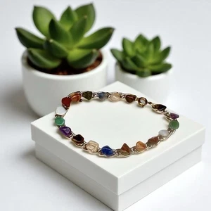 Delicate Vintage Semi Precious Stone Chain Link Bracelet - Picture 1 of 6