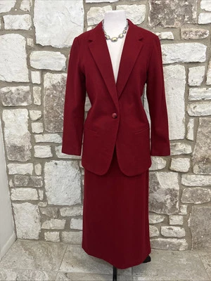 Traje Falda Sag Harbor 2 Piezas Rojo Oscuro 100% Lana Largo Maxi Modesto Talla 12 Foto 1 de 4