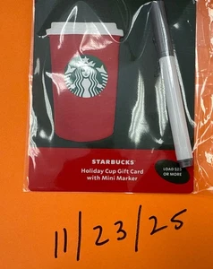 NEU 2025 STARBUCKS HOLIDAY CUP MIT MINI MARKER GESCHENKKARTE KEIN Wert Versand am selben Tag - Bild 1 von 4
