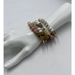 Plunder Design Kiss Me Set of Four Retired peach, cream and gold beads Bracelet - Picture 1 of 8