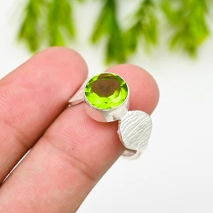 Green Peridot Gemstone 925 Sterling Silver Ring Handmade Jewelry Ring Gift For - Picture 1 of 7