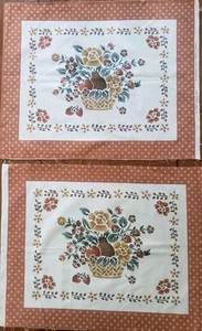 Vtg Quilt Panel Blocks LOT of 2 Fabric FRUIT BASKET Cotton 21" x 17" VIP - Picture 1 of 3