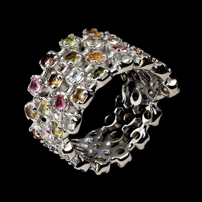 Anillo de plata de ley 925 redondo turmalina piedras preciosas naturales joyería tamaño 7,5 Foto 1 de 4