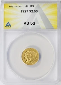 1927 $2.5 Indian Gold Quarter Eagle ANACS AU53 - Picture 1 of 4