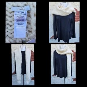 $295 VINCE Handknit Peruvian Baby Alpaca Chunky Scarf Wrap Ivory Cream FLAWED - Picture 1 of 24