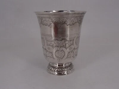 TRES BELLE TIMBALE TULIPE GRAVEE EN ARGENT MASSIF POINCON 1 ER COQ PARIS 1798 - Photo 1/4