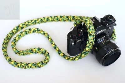 GREEN YELLOW CAMOUFLAGE PARACORD CAMERA 48" NECK STRAP DSLR SONY CANON NIKON FUJ - Image 1 of 4