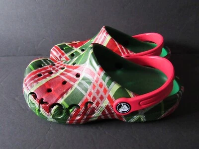 NUEVO Niños Baya Vacaciones Cuadros Crocs Zuecos Talla 3 Navidad Zapatos Rojo Verde Nuevo con Etiquetas Foto 1 de 4