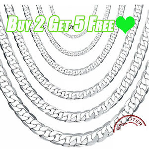 GENUINE 925 STERLING SILVER CURB CHAIN NECKLACE LOBSTER CLASP 74000+SOLD INCH UK