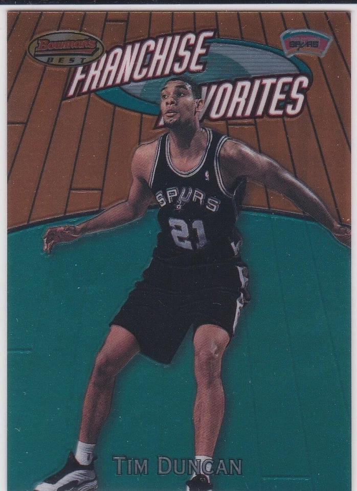 Tarjeta de baloncesto Tim Duncan 2000 Bowman's Best RARA FRANQUICIA FAVORITA $$ ESPUELAS! Foto 1 de 2