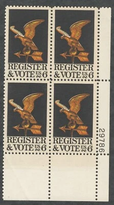 US. 1344. 6c. Register And Vote Issue. Plate Block of 4. MNH. 1968 - Image 1 of 2