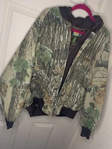 Vtg Mens Cabelas Realtree Bomber Jacket Sz L Camo Canada Insulated Hooded - Picture 1 of 7
