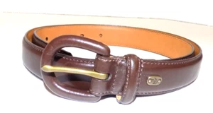 size L Lauren Ralph Lauren RLL logo Brown Leather round buckle Statement Belt - Picture 1 of 10