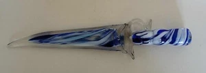 Vintage Murano-Style Hand Blown Sommerso Blue, White and Clear Art Glass Dagger - Picture 1 of 8