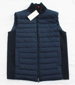 Gilet matelassé zippé intégral Luciano Barbera Channel neuf 925 $ PETIT 38 EU 48 bleu marine bouffant - Photo 1/10